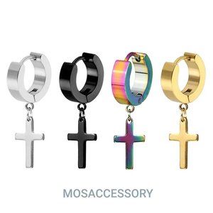 Cross Earrings Dangle Hoop Huggie Stainless Steel